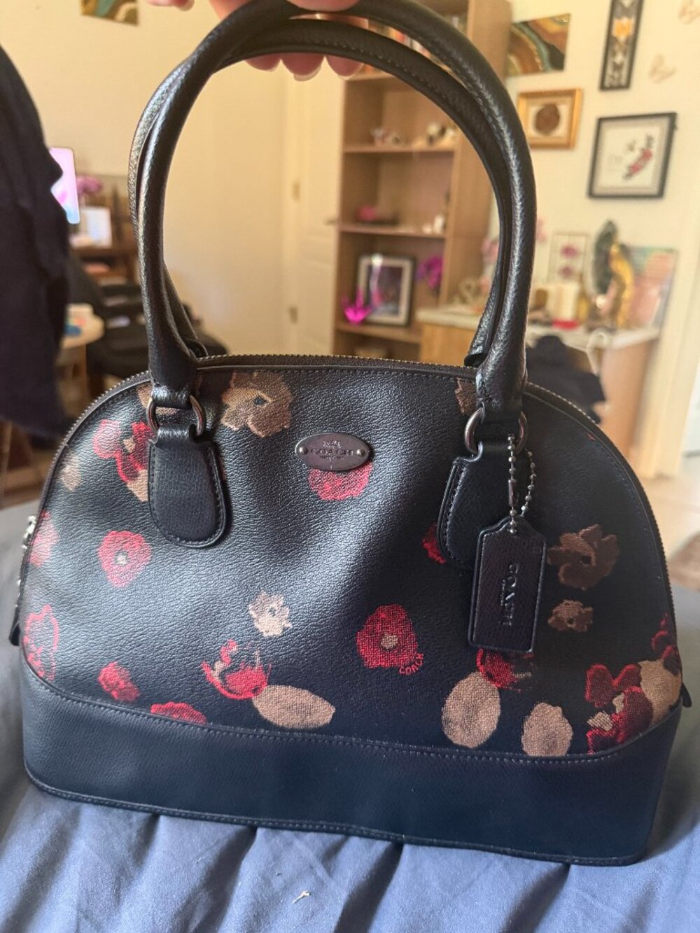 Coach Cora Domed Satchel in Black/Multi Floral Print